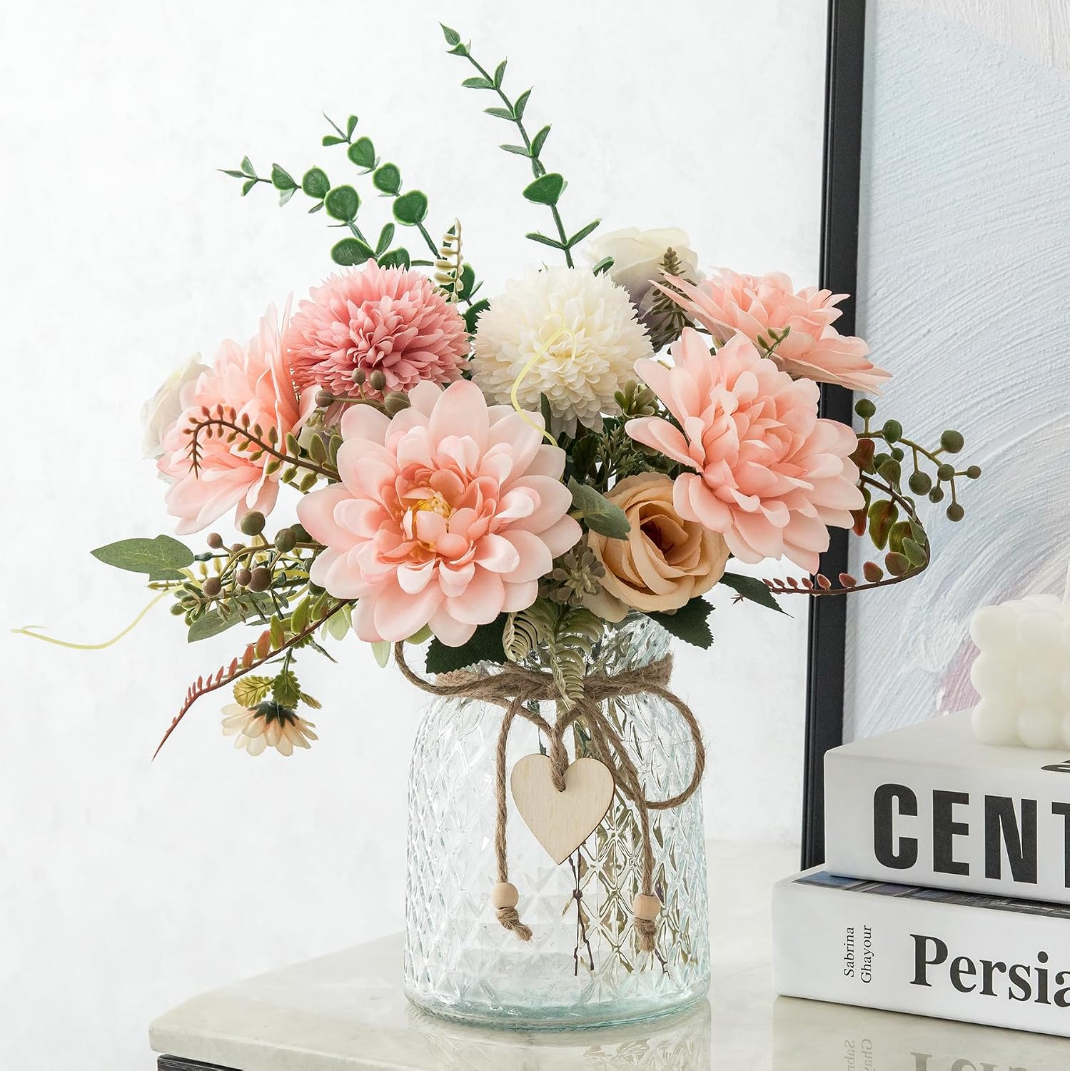 NayaFlora Artificial Dahlia Floral Arrangement with Vase