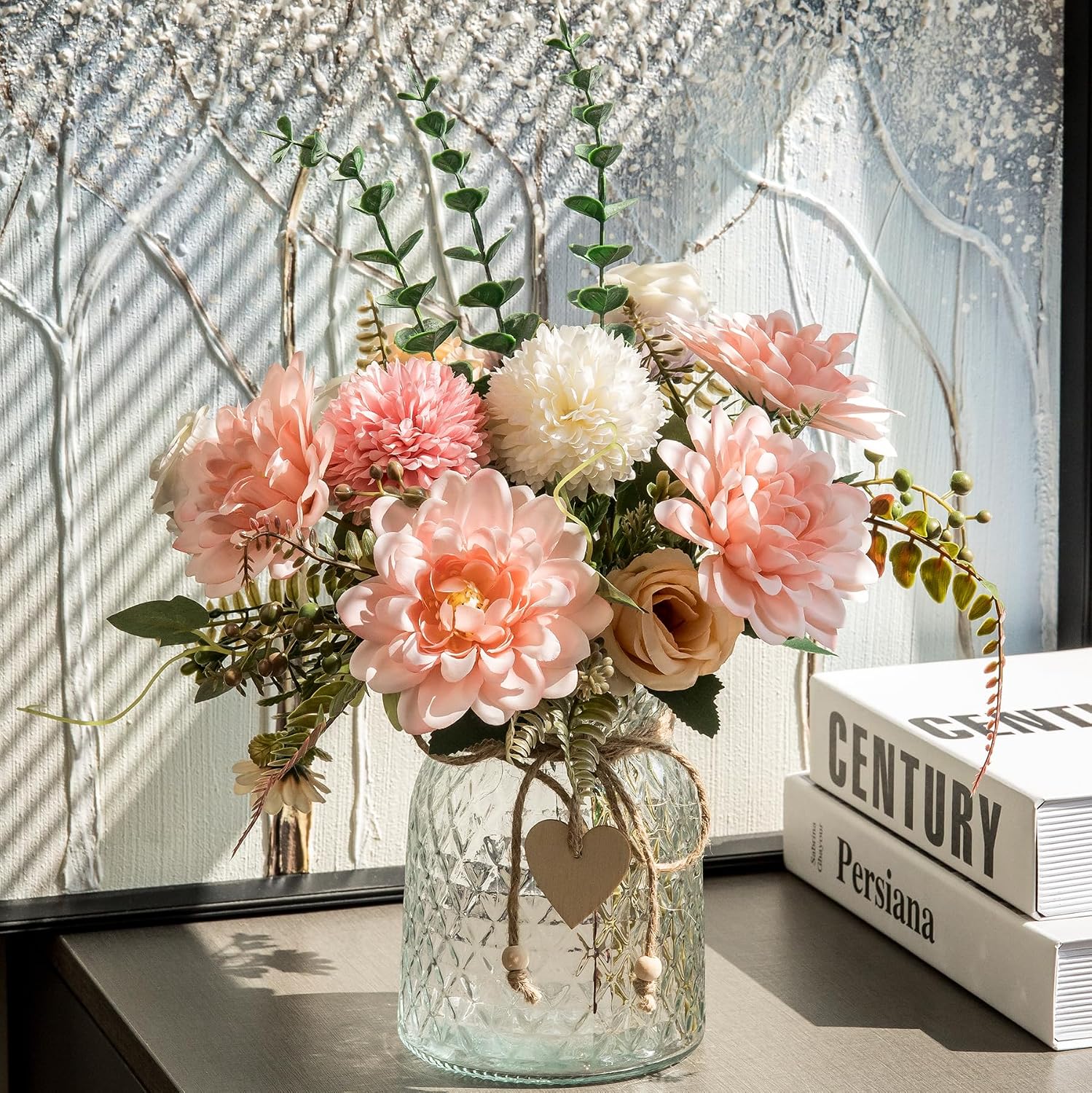 NayaFlora Artificial Dahlia Floral Arrangement with Vase